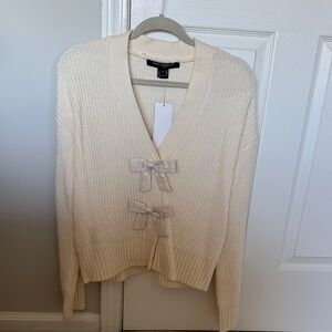 French Connection Cream Cardigan with Bow Details